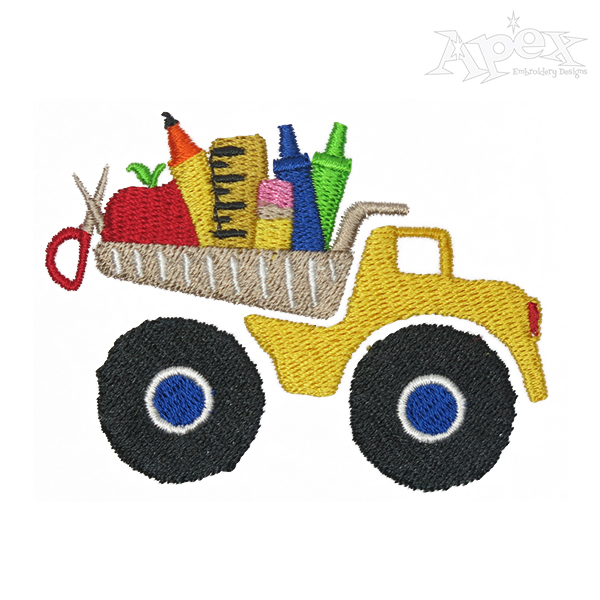 School Supply Dump Truck Embroidery Design