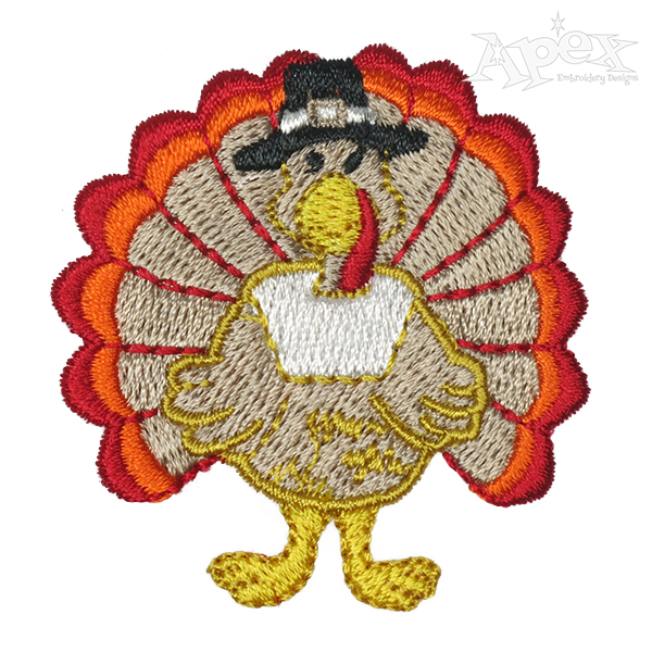 Thanksgiving Pilgrim Turkey Embroidery Design