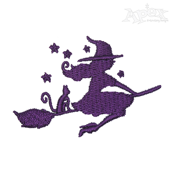 Halloween Flying Witch Silhouette Embroidery Design