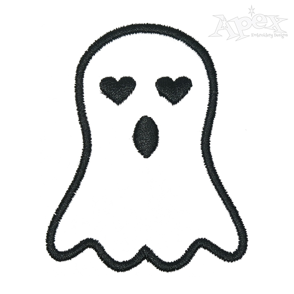 Halloween Ghost Heart Eyes Embroidery Design