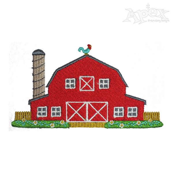 Red Barn House Embroidery Design