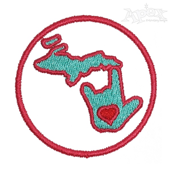 I Love You Michigan Embroidery Design