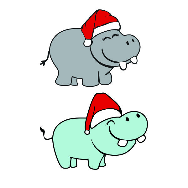 Christmas Santa Hippo Hippopotamus SVG Cuttable Design