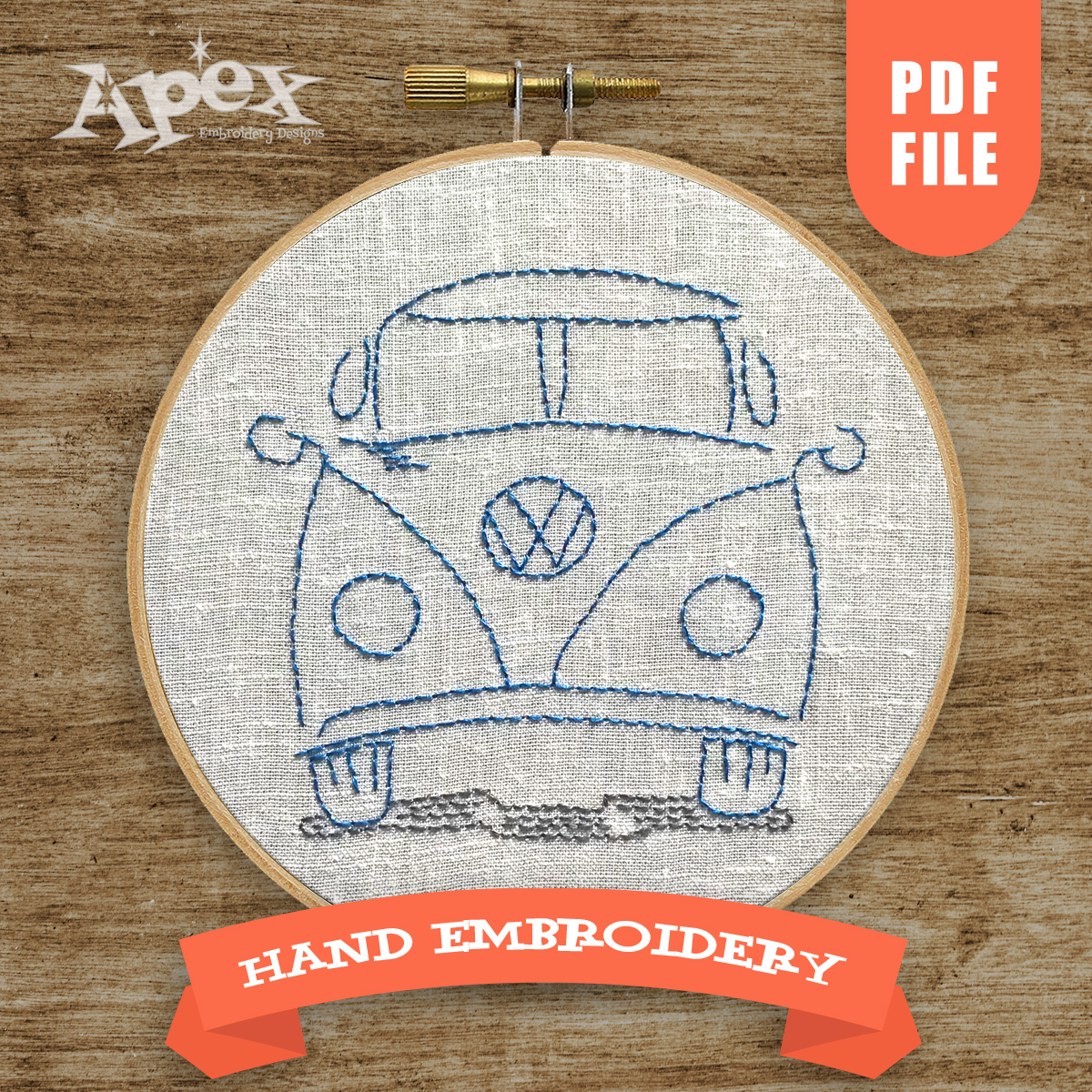 VW Van Bus Hand Embroidery Pattern