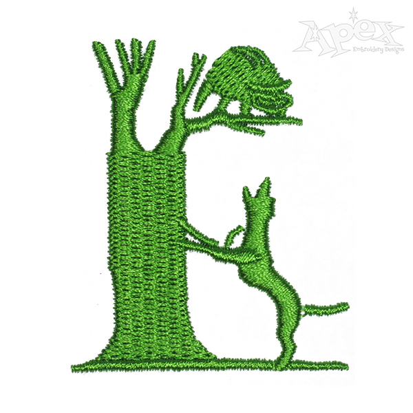 Dog and Tree Embroidery Design