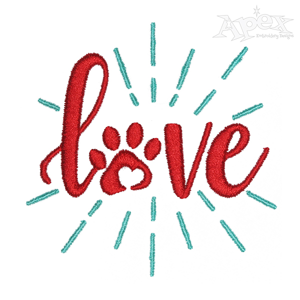 Dog Paw Love Embroidery Design
