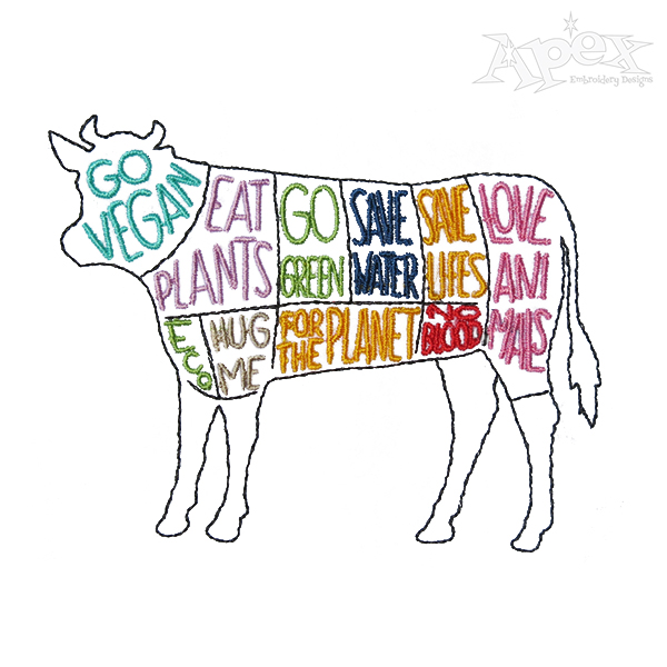 Vegetarian Vegan Cow Embroidery Design