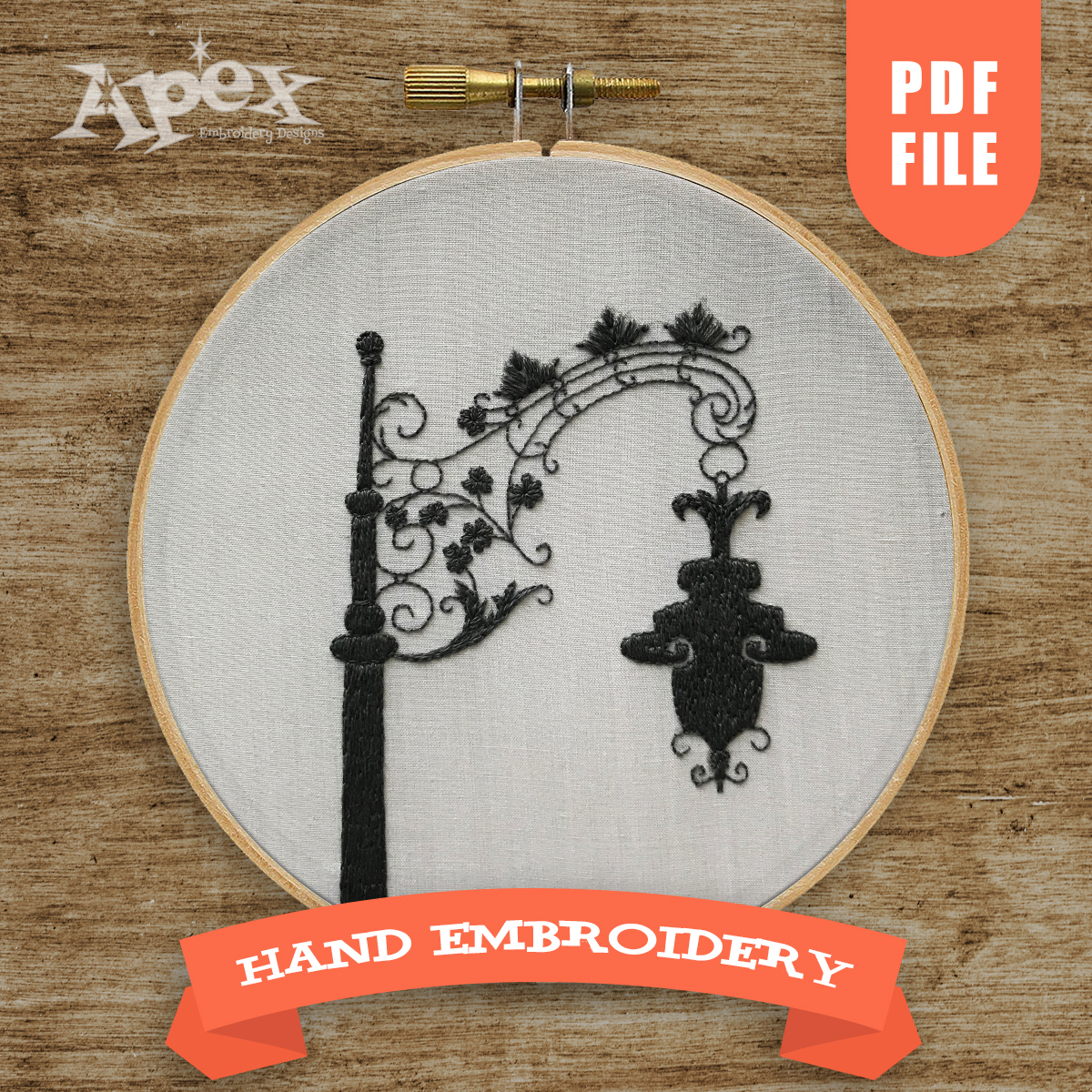 Street Lamp Hand Embroidery Pattern