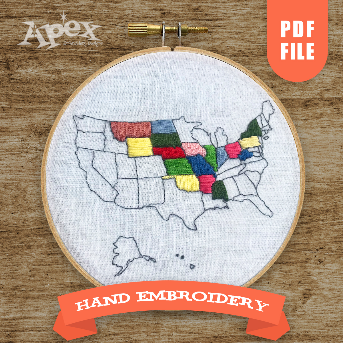 USA Map Hand Embroidery Pattern
