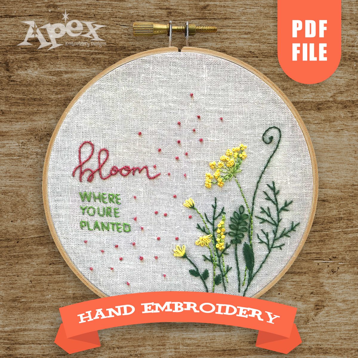 Bloom Where You're Planted Hand Embroidery Pattern