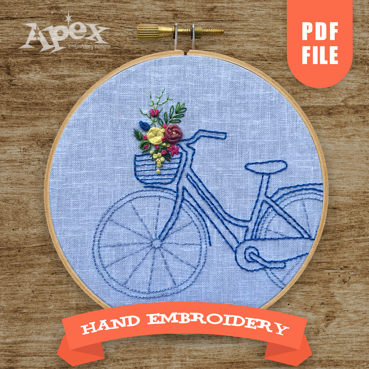 Bicycle and Flowers Hand Embroidery Pattern