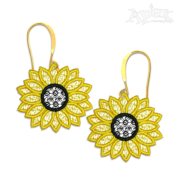 Sunflower Earrings Free Standing Lace ITH In-The-Hoop Embroidery Designs Can be used as Pendant for Necklack or Bracelet