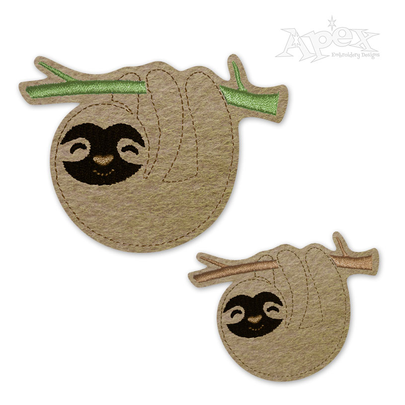 Hanging Sloth Feltie ITH Embroidery Design