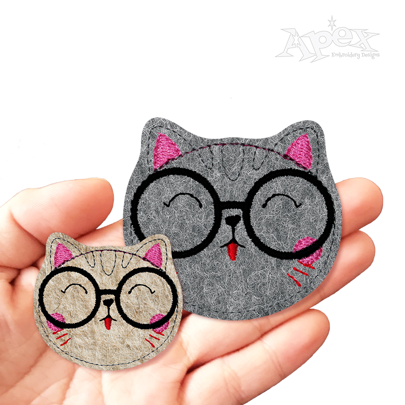 Cat With Glasses Feltie ITH Embroidery Design