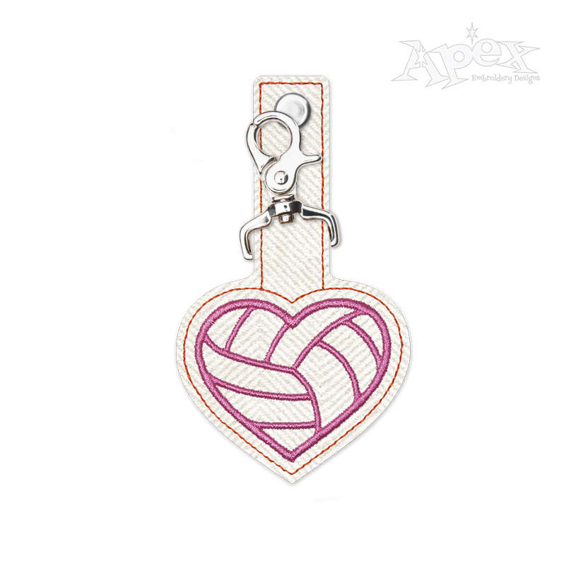 Volleyball Heart Key Fob ITH Embroidery Design