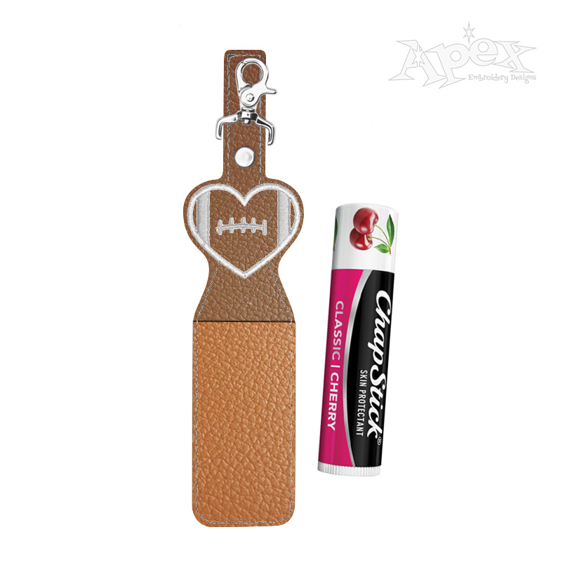 Football Heart Lipstick Holder Keychain ITH Embroidery Design