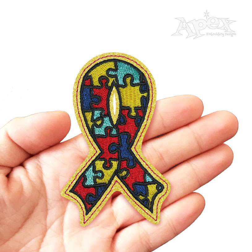 Autism Awareness Ribbon Feltie ITH Embroidery Design