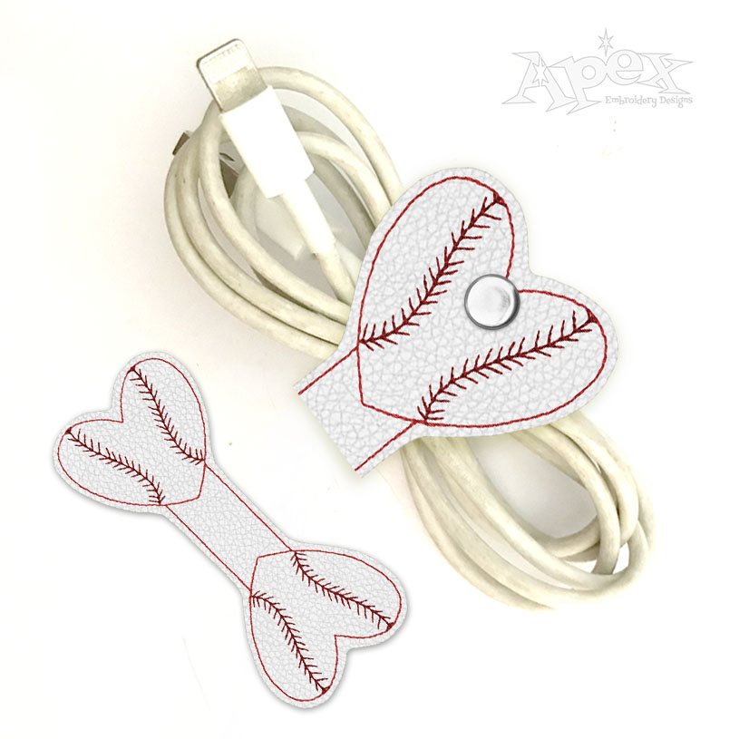 Baseball Heart Cord Wrapper Keeper Holder ITH Embroidery Design
