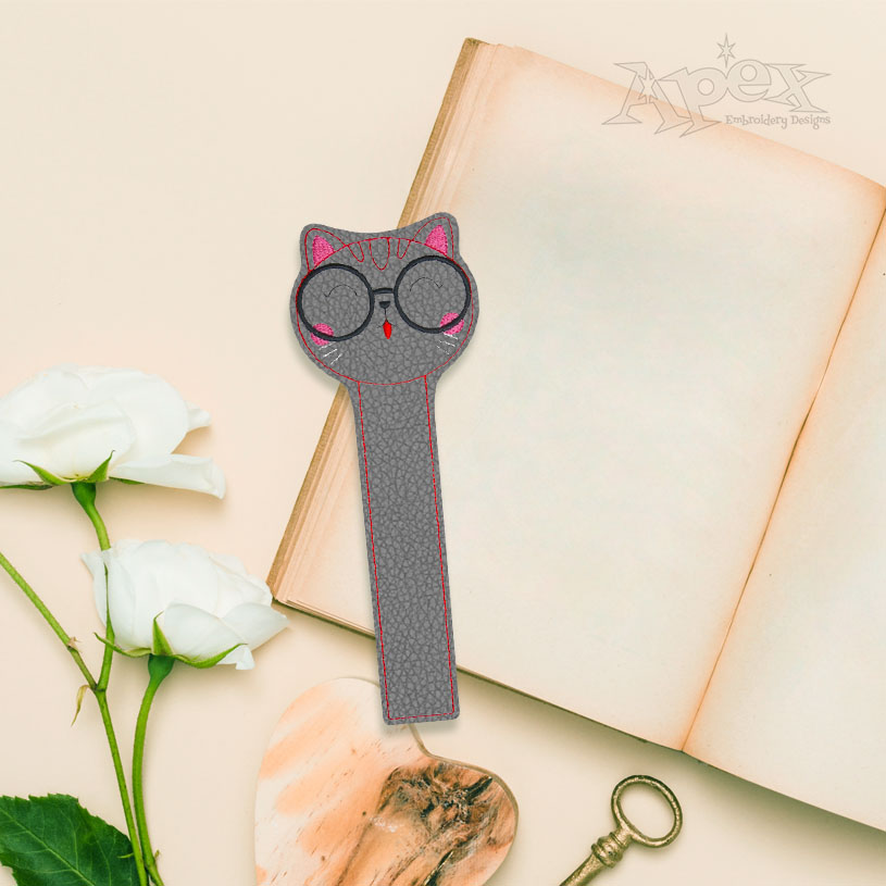 Cute Nerdy Cat Bookmark In the Hoop ITH Embroidery Design
