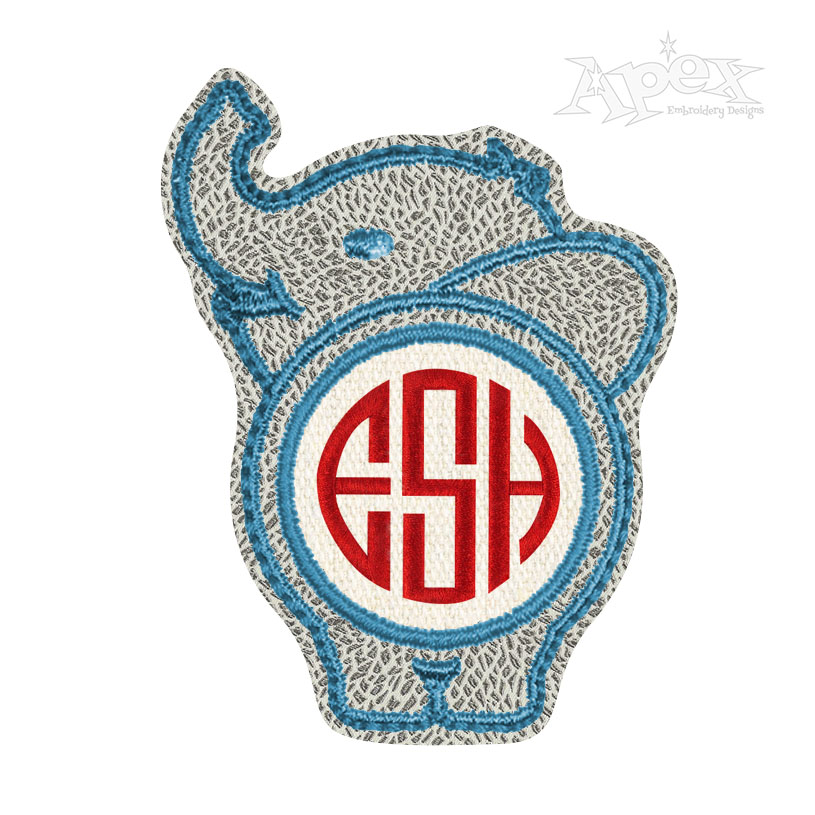 Elephant Monogram Frame Feltie & Key Fob ITH Embroidery Design