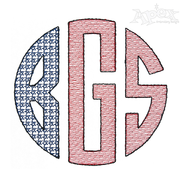 Sketch USA Flag Circle Monogram Embroidery Font