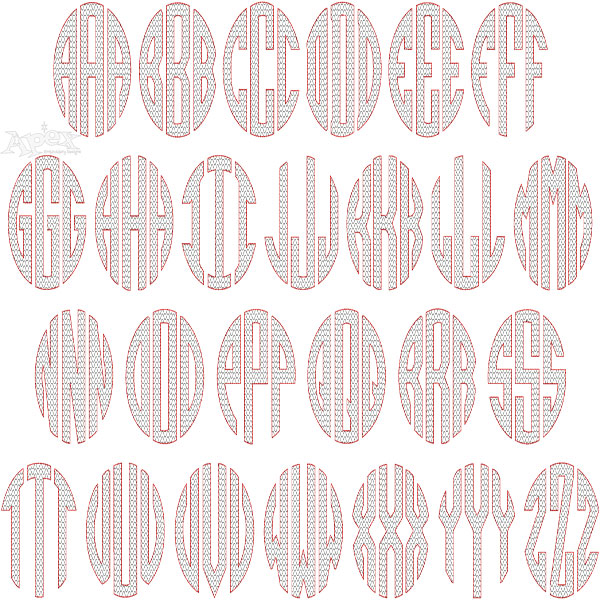 Sketch Wave Circle Monogram Embroidery Font