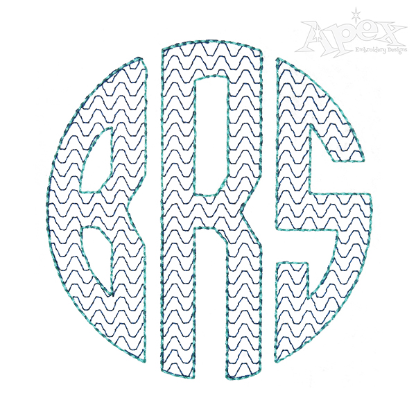 Sketch Wave Circle Monogram Embroidery Font