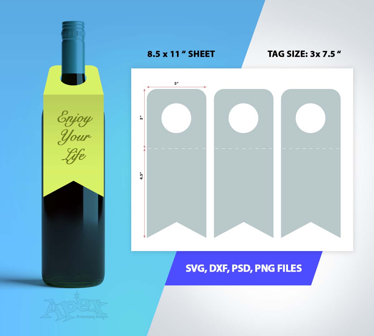 Wine Bottle Gift Tag Printable & Cuttable Design