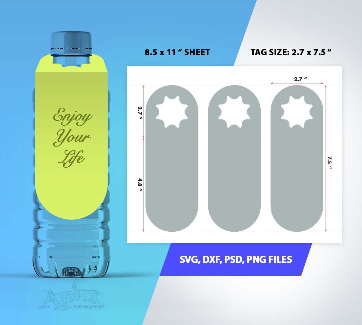 Download Water Bottle Gift Tag Printable Cuttable Design Apex Embroidery Designs Monogram Fonts Alphabets