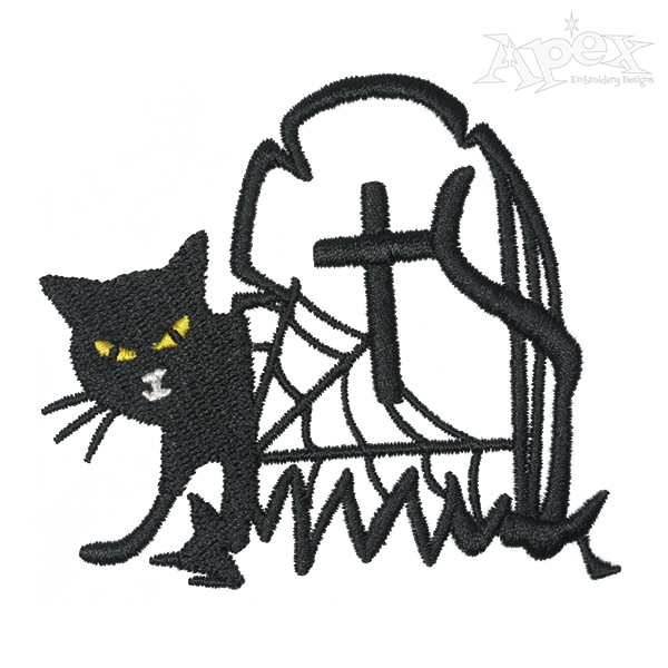 Black Cat and Gravestone Embroidery Design