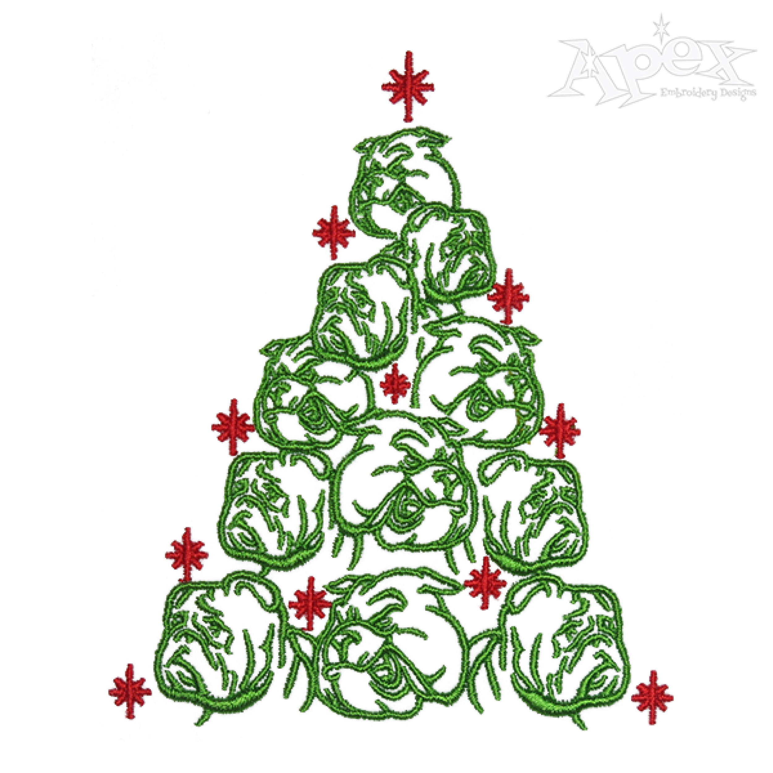 Bulldog Christmas Tree Embroidery Design