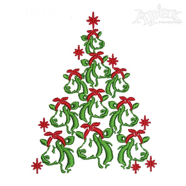 Bandana Cow Christmas Tree Embroidery Design