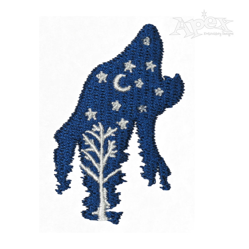 Howling Wolf Silhouette Embroidery Design
