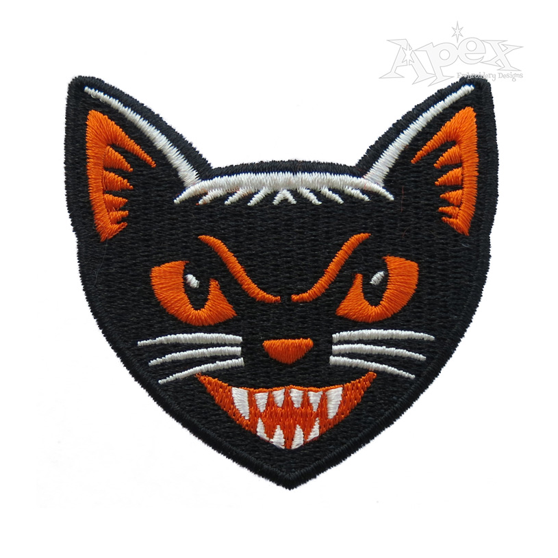 Angry Black Cat Face Embroidery Design