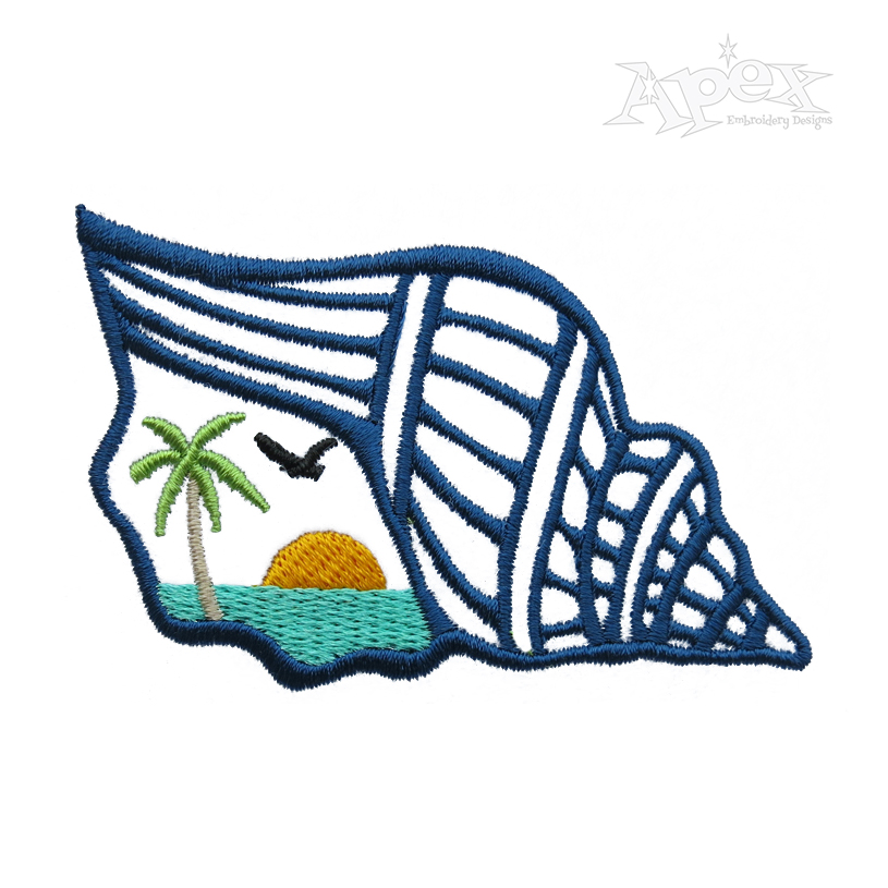  Seashell and Sunset Embroidery Design