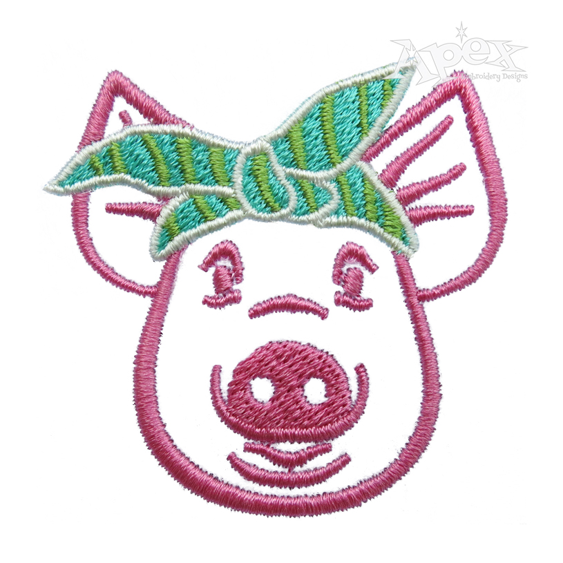 Bandana Pig Head Embroidery Design