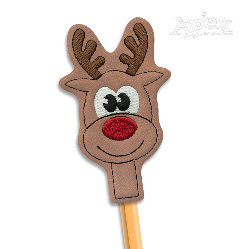 Christmas Reindeer Rudoplp Pencil Topper ITH In the Hoop Embroidery Designs