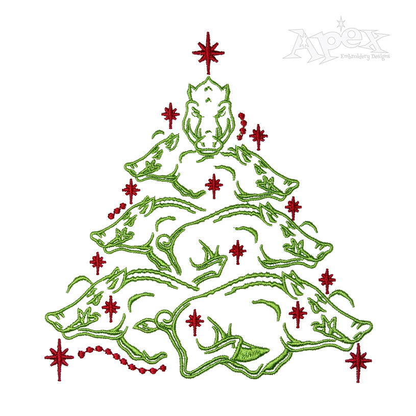 Wild Boar Christmas Tree Embroidery Design