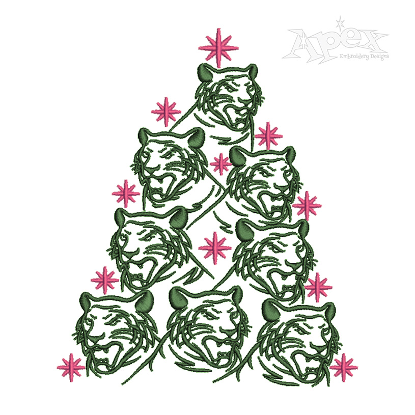 Tiger Christmas Tree Embroidery Design