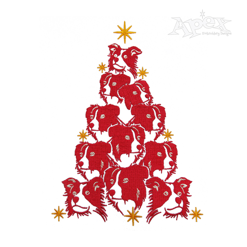 Border Collie Dog Christmas Tree Embroidery Design
