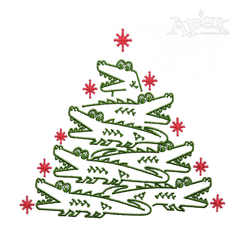 Cute Alligator Christmas Tree Embroidery Design