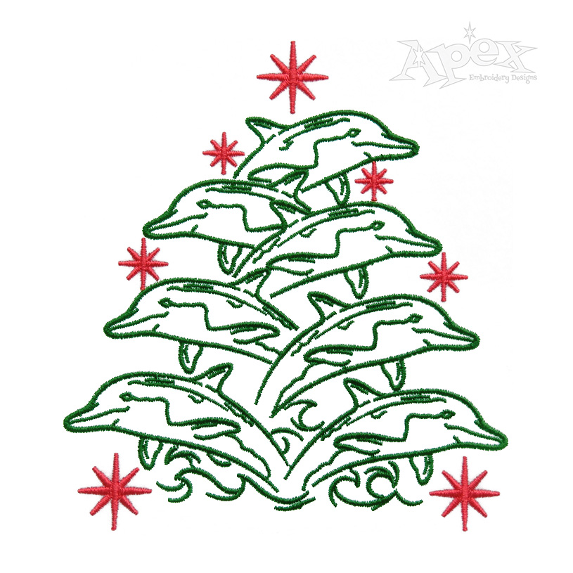 Dolphin Christmas Tree Embroidery Design