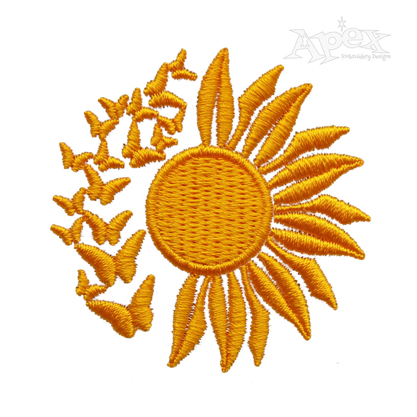 Sunflower And Butterflies Embroidery Design