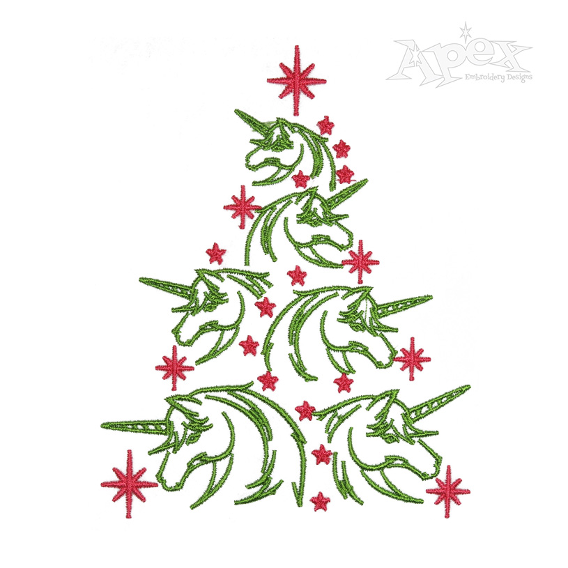 Unicorn Christmas Tree Embroidery Design