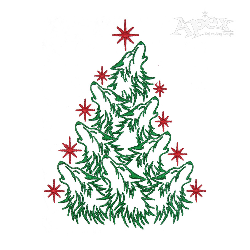 Howling Wolf Christmas Tree Embroidery Design