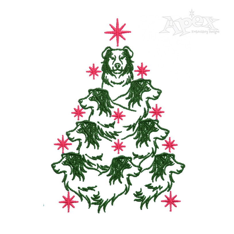 Border Collie Christmas Tree Embroidery Design