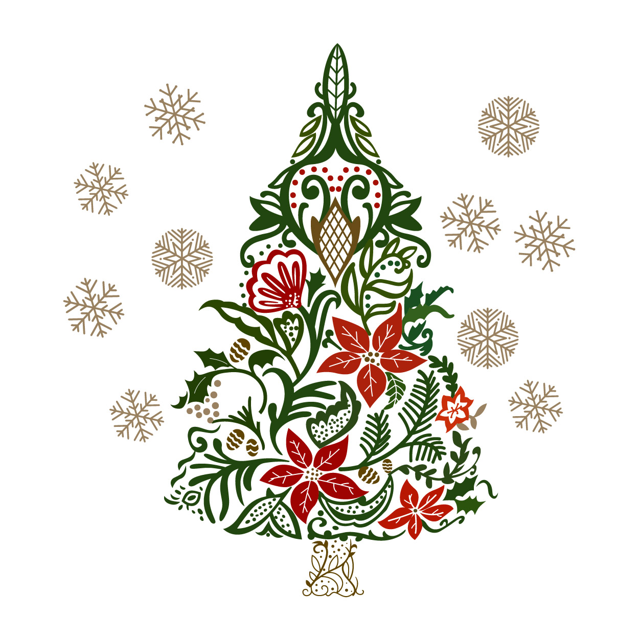 Poinsettia Flower Christmas Tree Cuttable Design