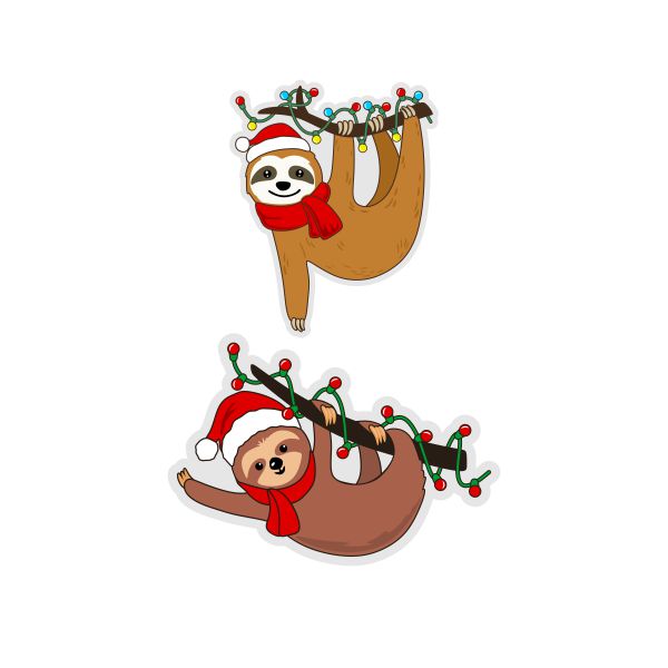 Christmas Hanging Sloth With Candy Cane Clipart Instant Digital Download  SVG EPS PNG Pdf Ai Dxf Jpg Cut Files Commercial 
