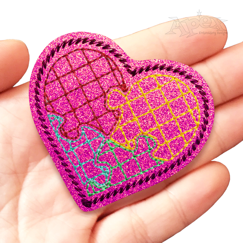 Autism Awareness Puzzle Heart Feltie ITH Embroidery Design