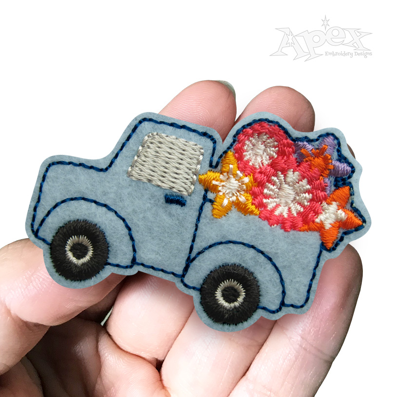 Flowers Truck Feltie ITH Embroidery Design